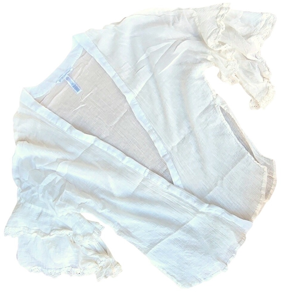 BCBG Swim Coverup open front cotton flowy lace detail sheer cream OS M L XL - Picture 6 of 6